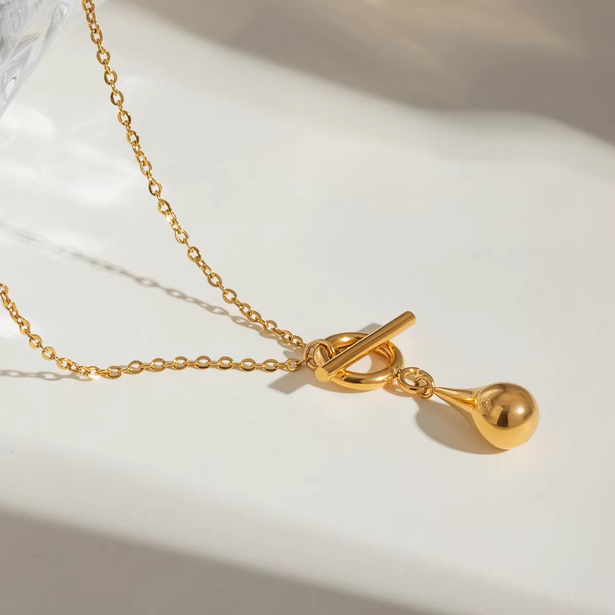 Waterdrop Pendant OT Clasp 18K Gold Plated Necklace